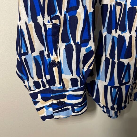 Sami & Jo Womens‎ Button Down Shirt Long Sleeve Top Geometric Abstract Blue XL - Picture 4 of 10